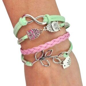 3/$20 Infinity Owl Bird Charm Stack Bracelet Womens Fashion Jewelry Adjustable